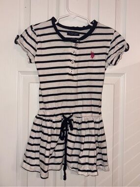 100% COTTON Striped Black & White Polo Dress with Pink Pony Logo